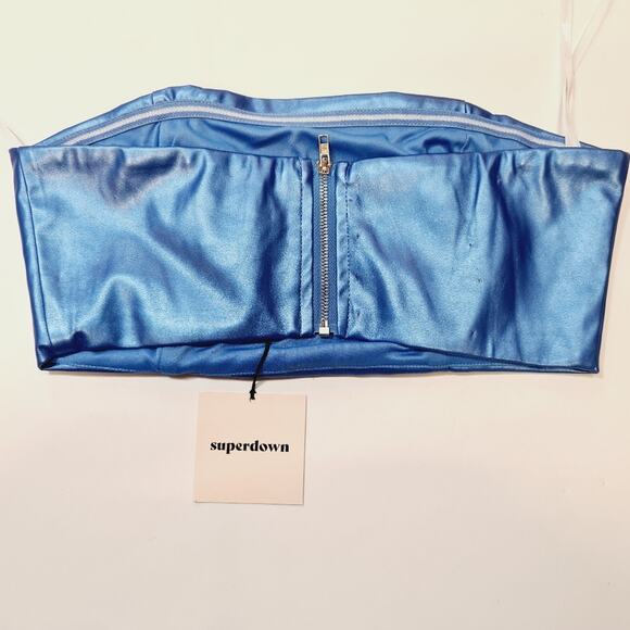 Superdown Shalisa Strapless Corset Top in Aqua Metallic - Picture 4 of 7